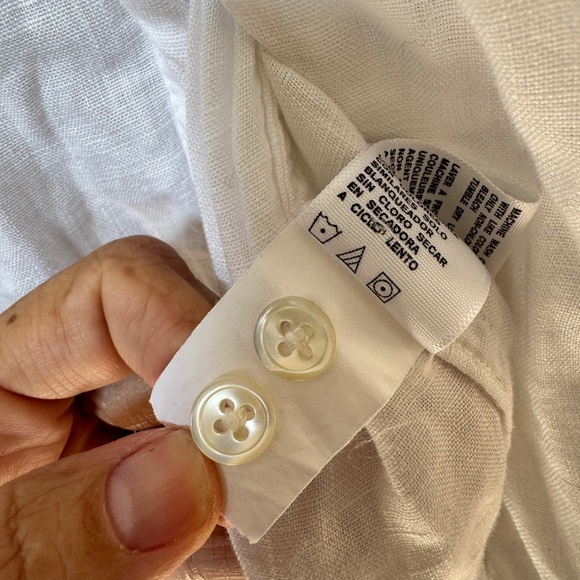 James Perse white v neck button front long sleeve linen jumpsuit sz 3 = Large - Picture 13 of 14